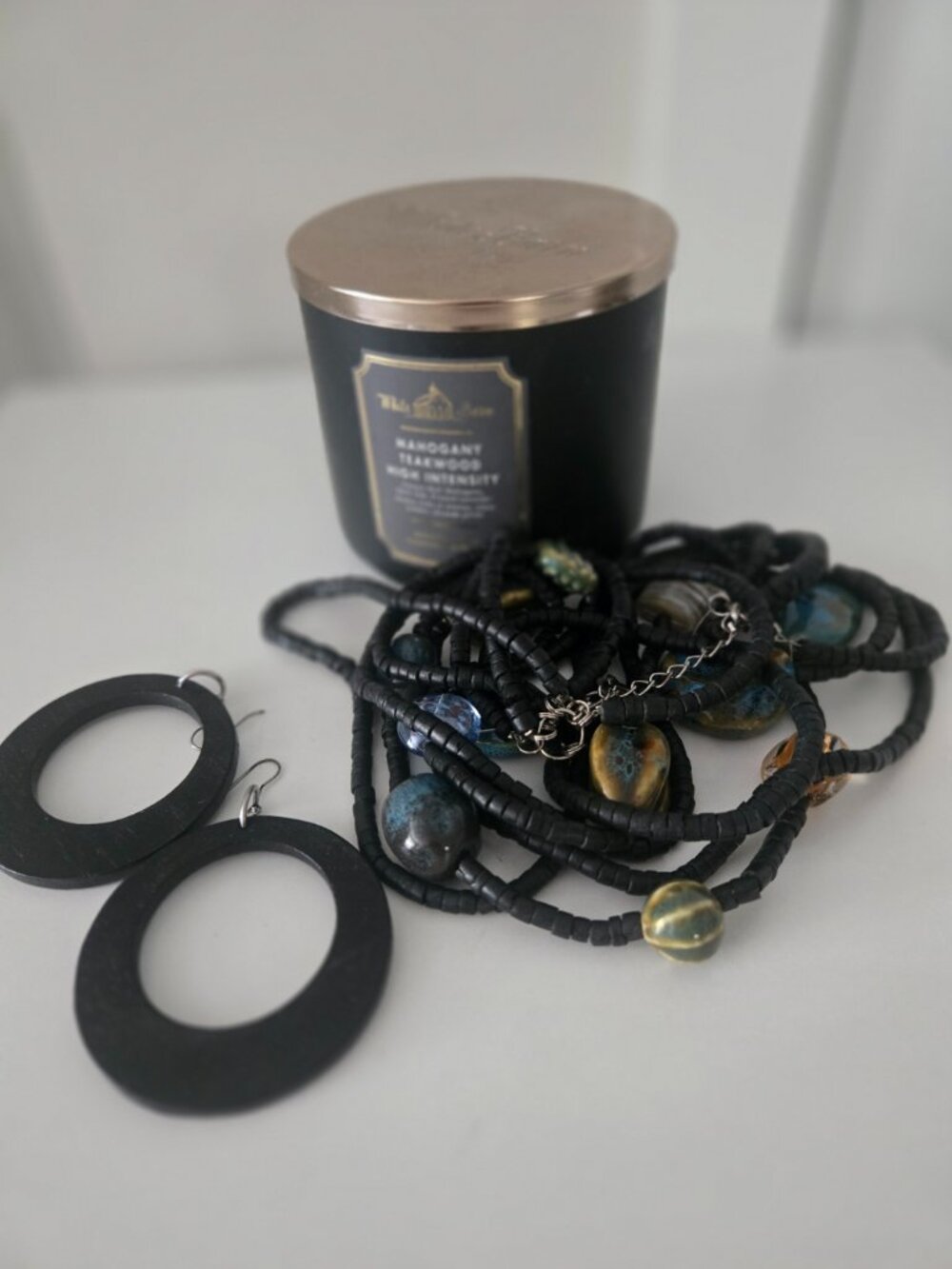 White Barn Candle, Necklace, Earrings LOT